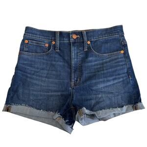 Madewell Hi Rise Stretch Casual Denim Raw Hem Dark Wash Shorts Everyday 27